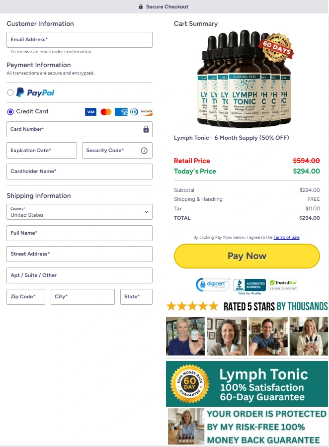 Lymph Tonic™ checkout page